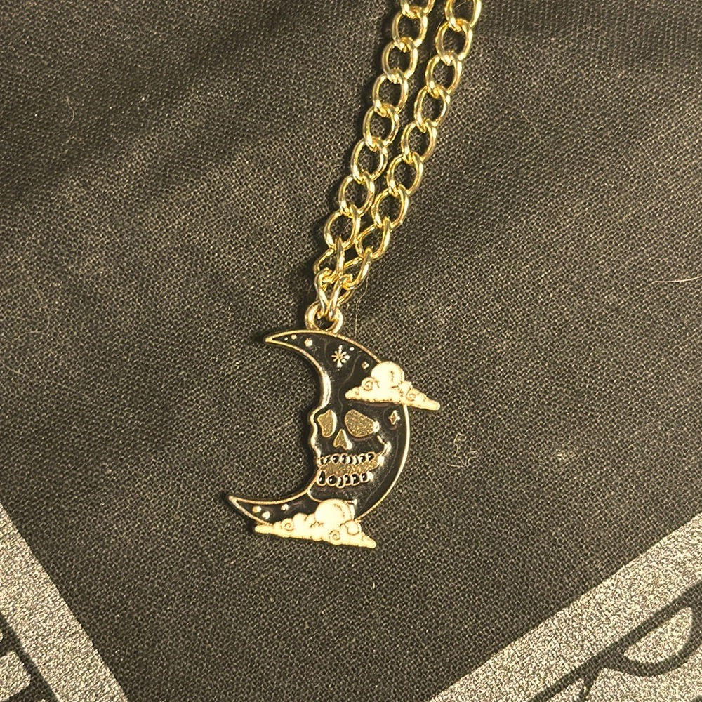 Celestial Goth Moon and Clouds Necklace 15” with vintage clasp